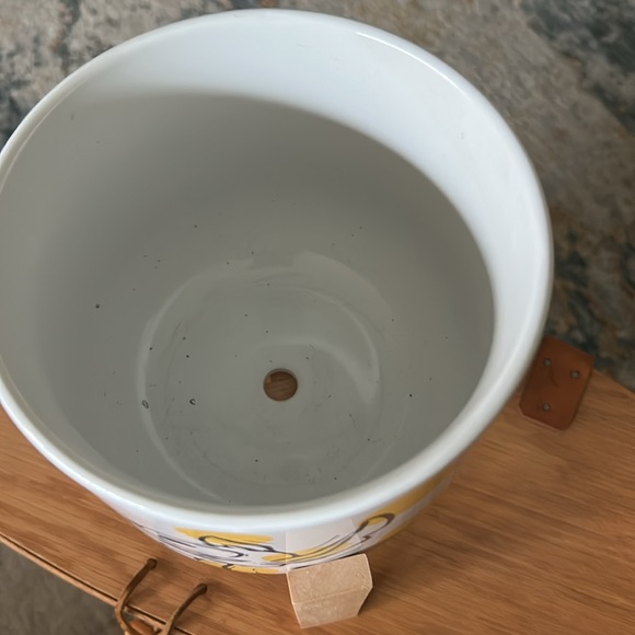 Disney Stitch Yellow Polka Dot Ceramic Planter with wooden holder 6”pot - Picture 3 of 8